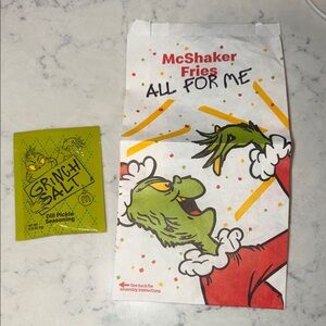McDonald's Grinch McShaker Fries Bag with Green Grinch Design